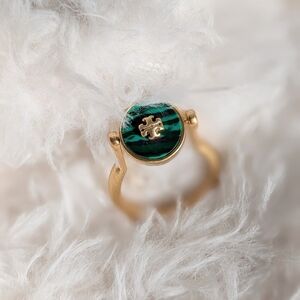 Tory Burch Gold Double Sided Reversible Double T Ring Size 6